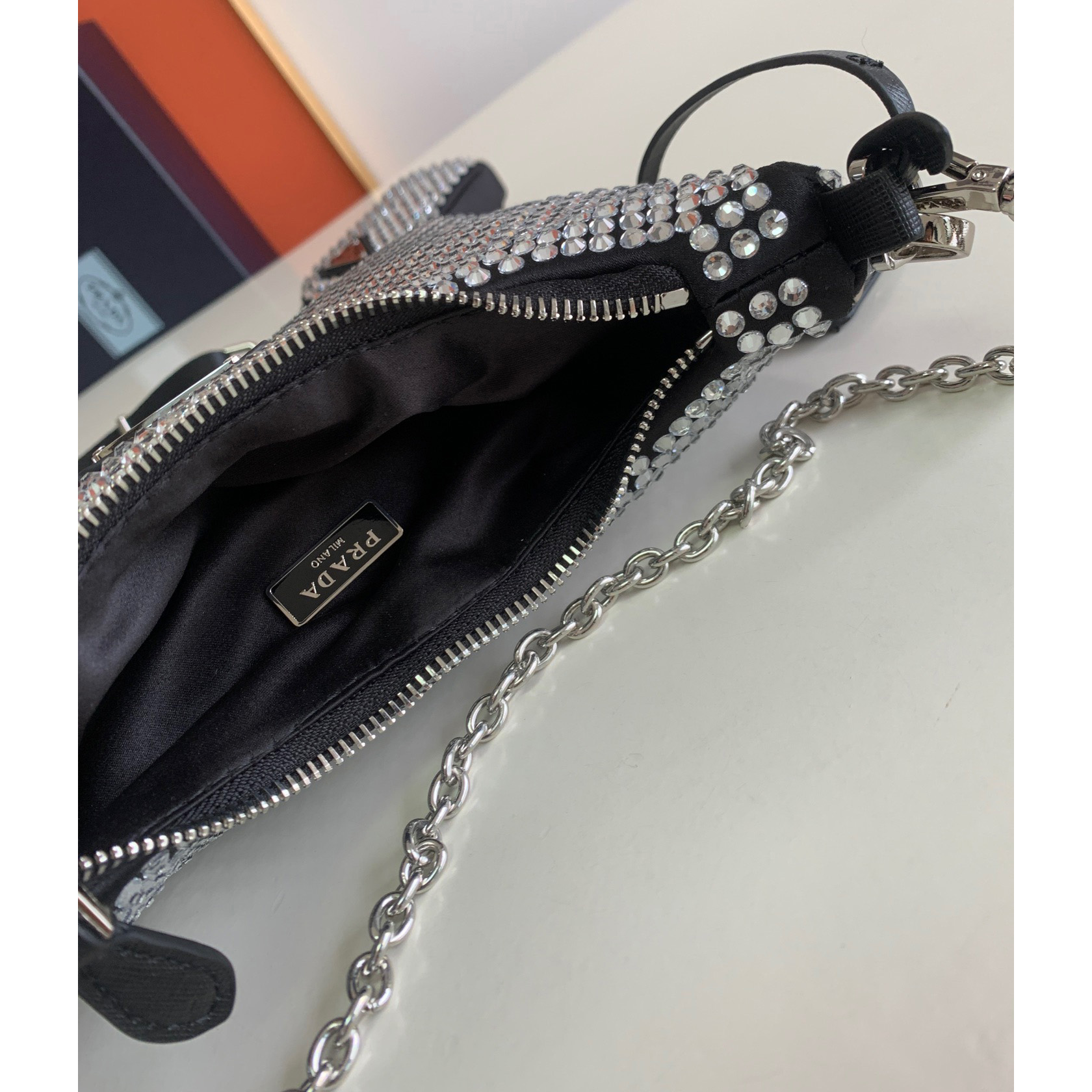 Prada Re-Edition 2005 Satin Bag With Crystals(22-16-6CM) - DopestKickz