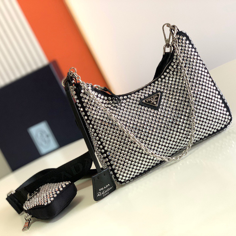 Prada Re-Edition 2005 Satin Bag With Crystals(22-16-6CM) - DopestKickz