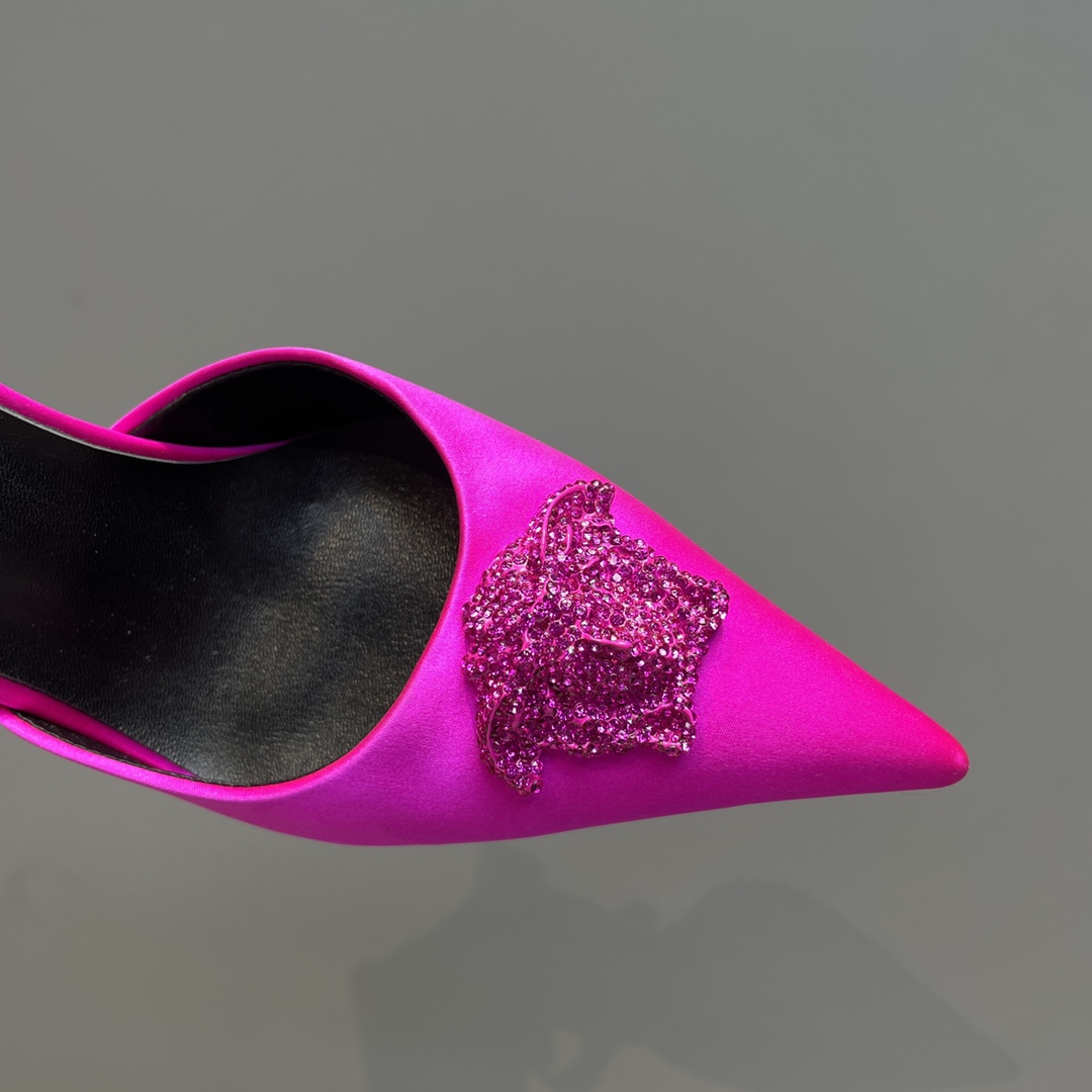 Versace Crystal La Medusa Satin Sling-Back Pumps - DopestKickz