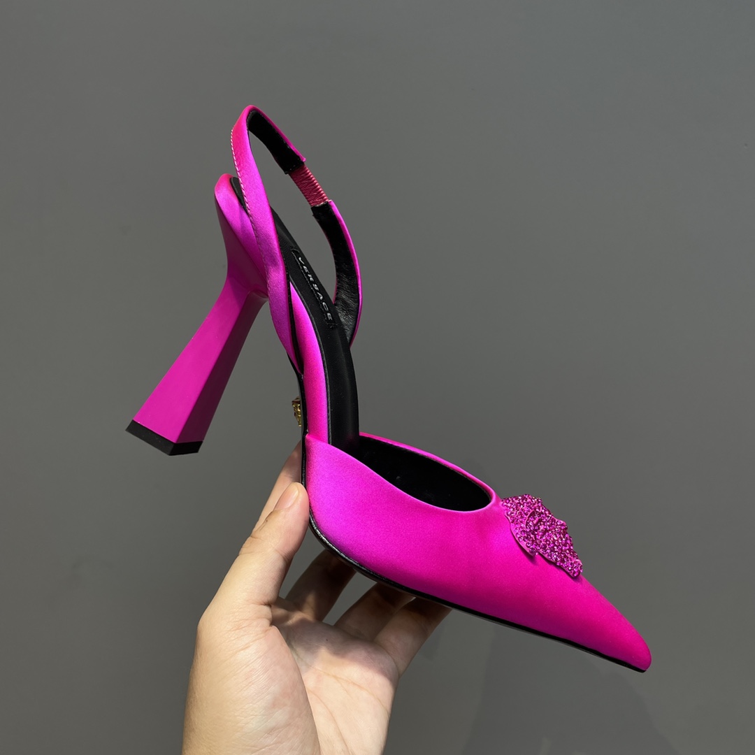 Versace Crystal La Medusa Satin Sling-Back Pumps - DopestKickz