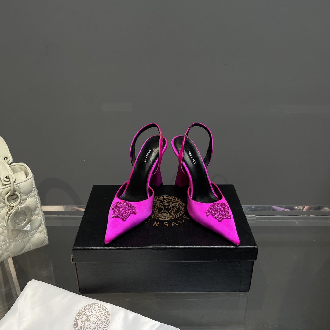 Versace Crystal La Medusa Satin Sling-Back Pumps - DopestKickz
