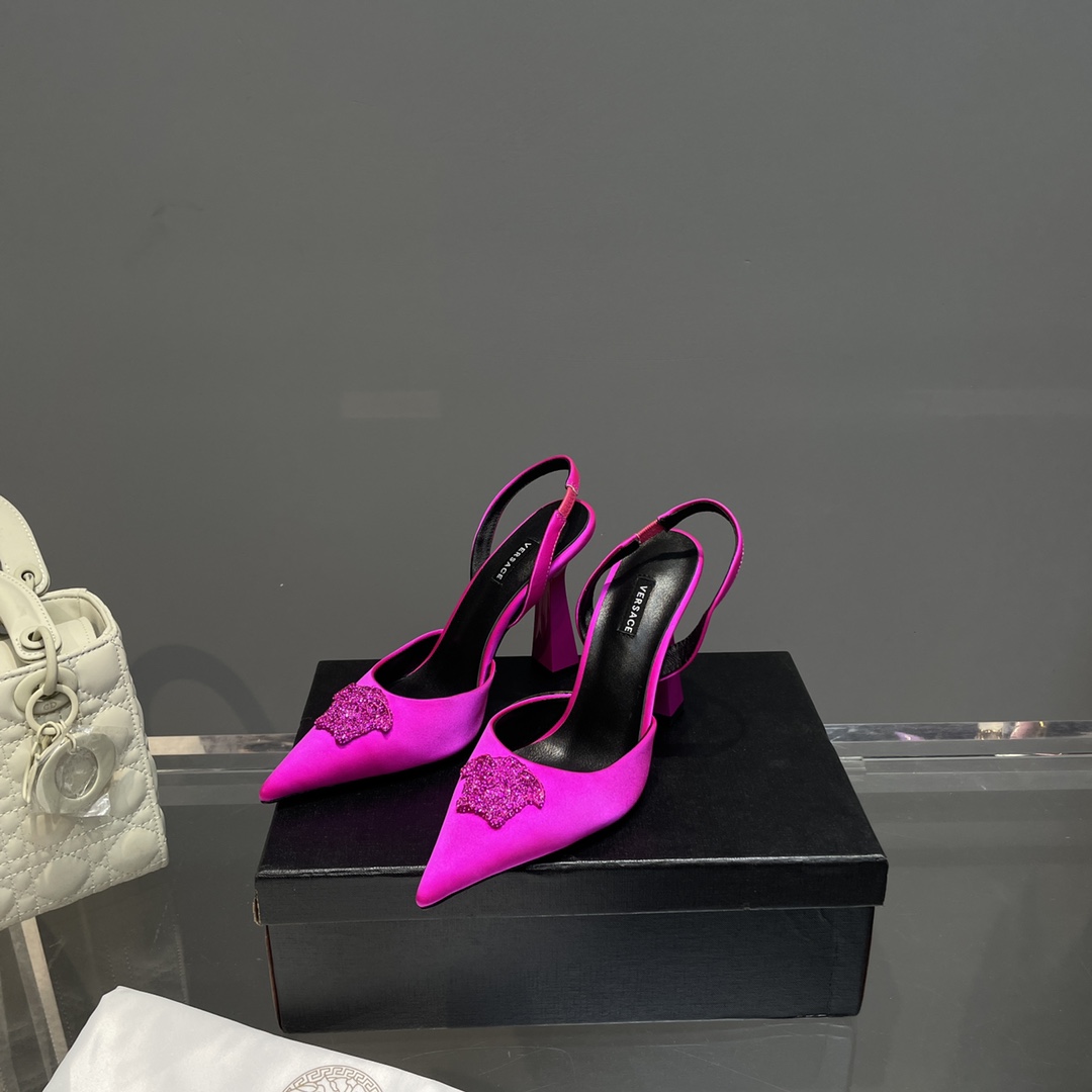 Versace Crystal La Medusa Satin Sling-Back Pumps - DopestKickz