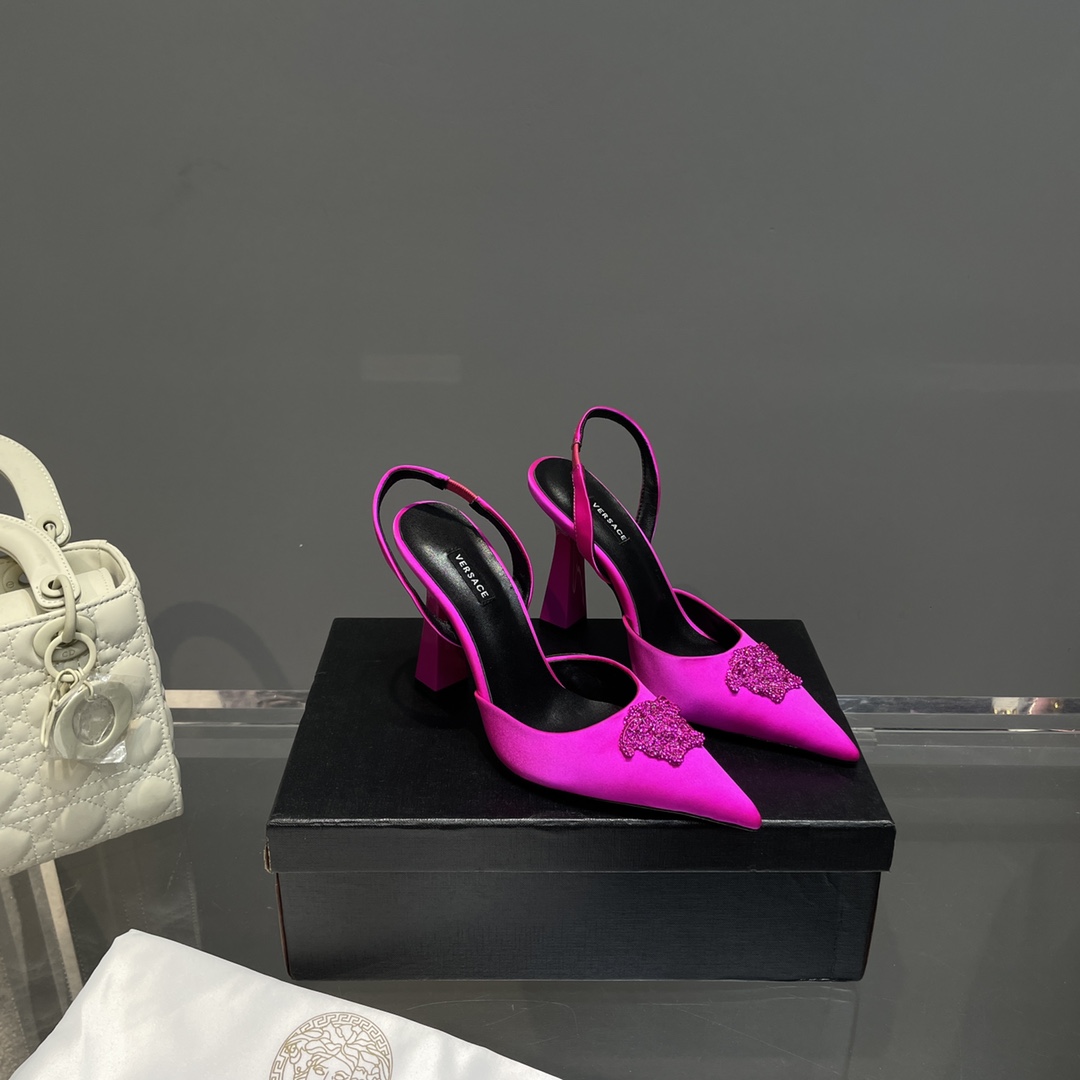 Versace Crystal La Medusa Satin Sling-Back Pumps - DopestKickz