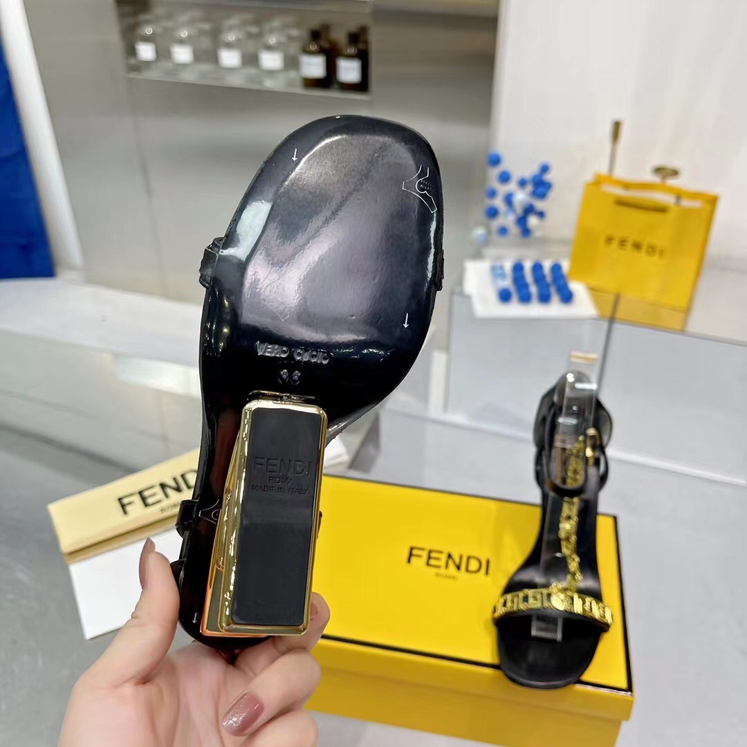 Fendi Fendi First Fendace Black Leather High-Heeled Sandals - DopestKickz