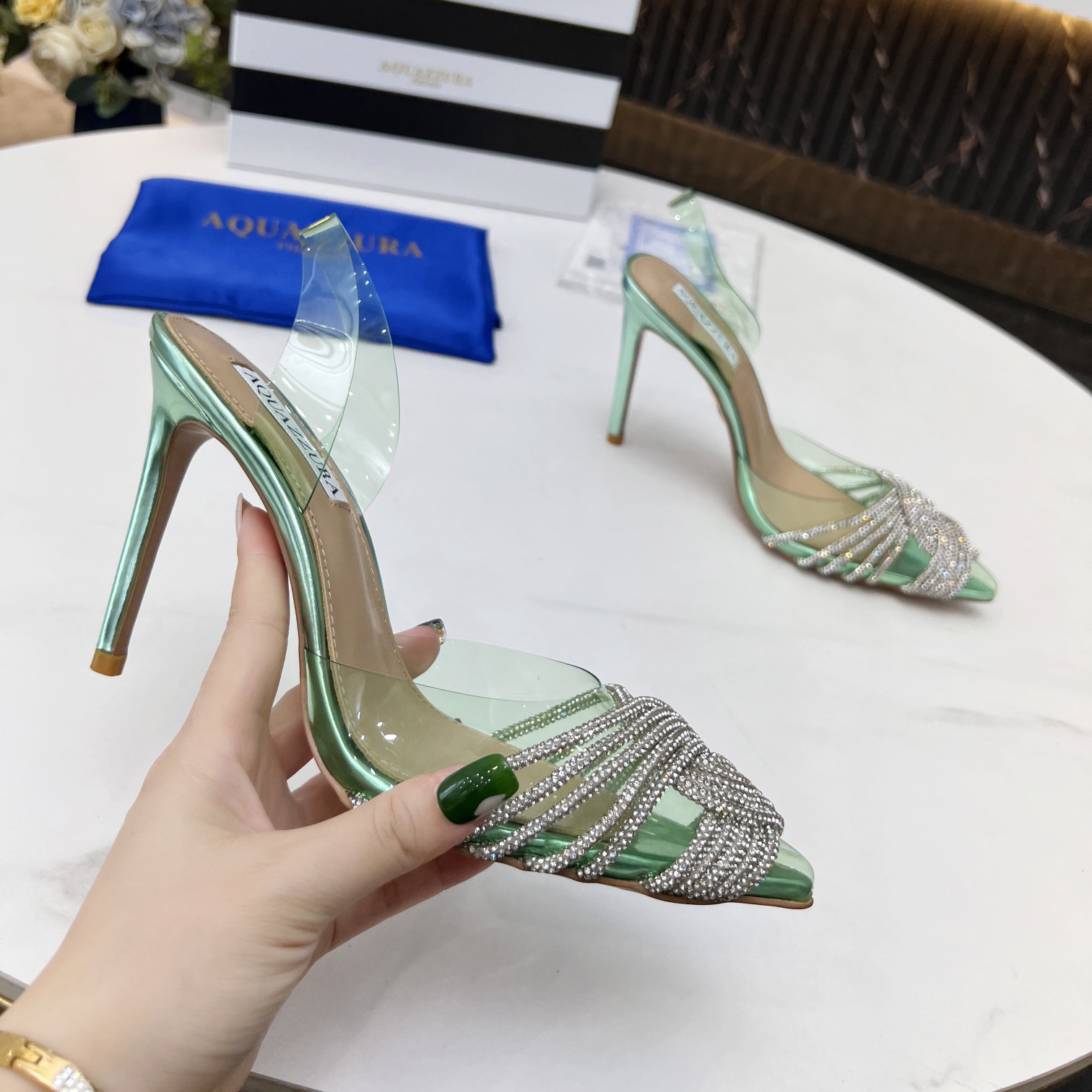 Aquazzura Gatsby Sling Satin 105 - DopestKickz