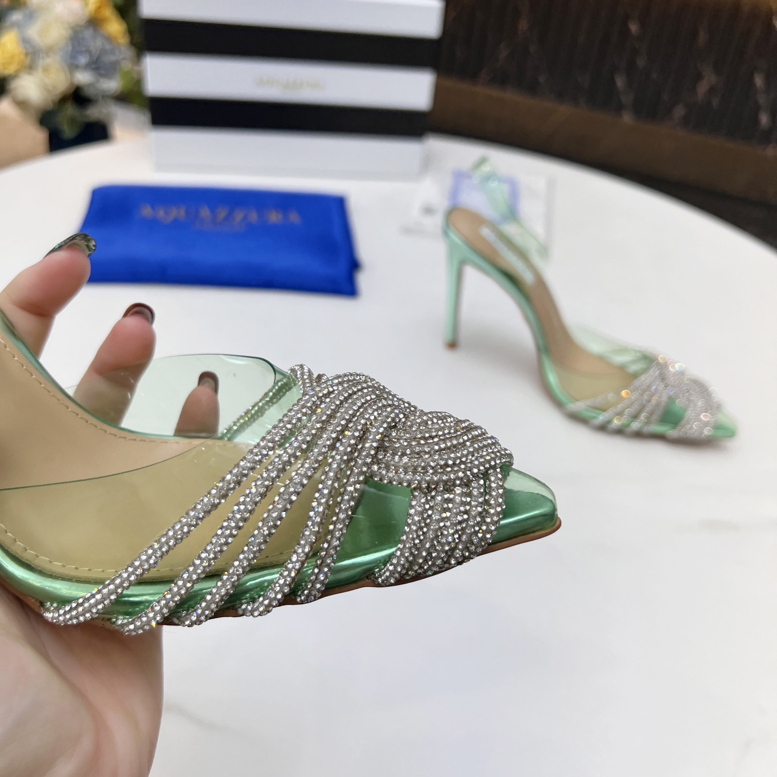 Aquazzura Gatsby Sling Satin 105 - DopestKickz