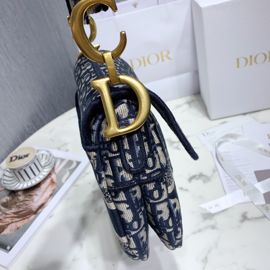 Dior Blue Dior Oblique Jacquard Saddle Bag(25.5-20.5-7cm) - DopestKickz