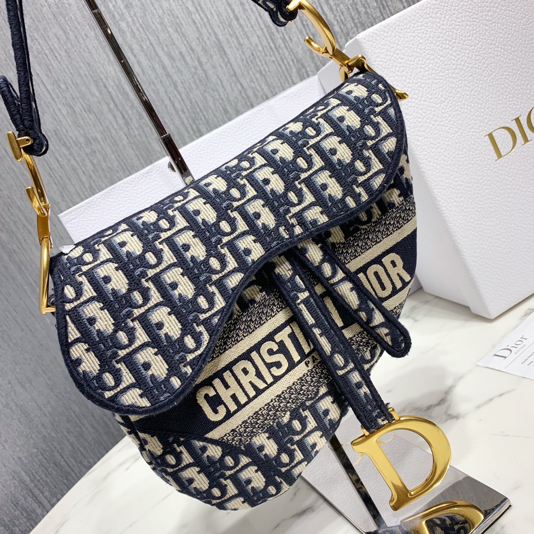 Dior Blue Dior Oblique Jacquard Saddle Bag(25.5-20.5-7cm) - DopestKickz