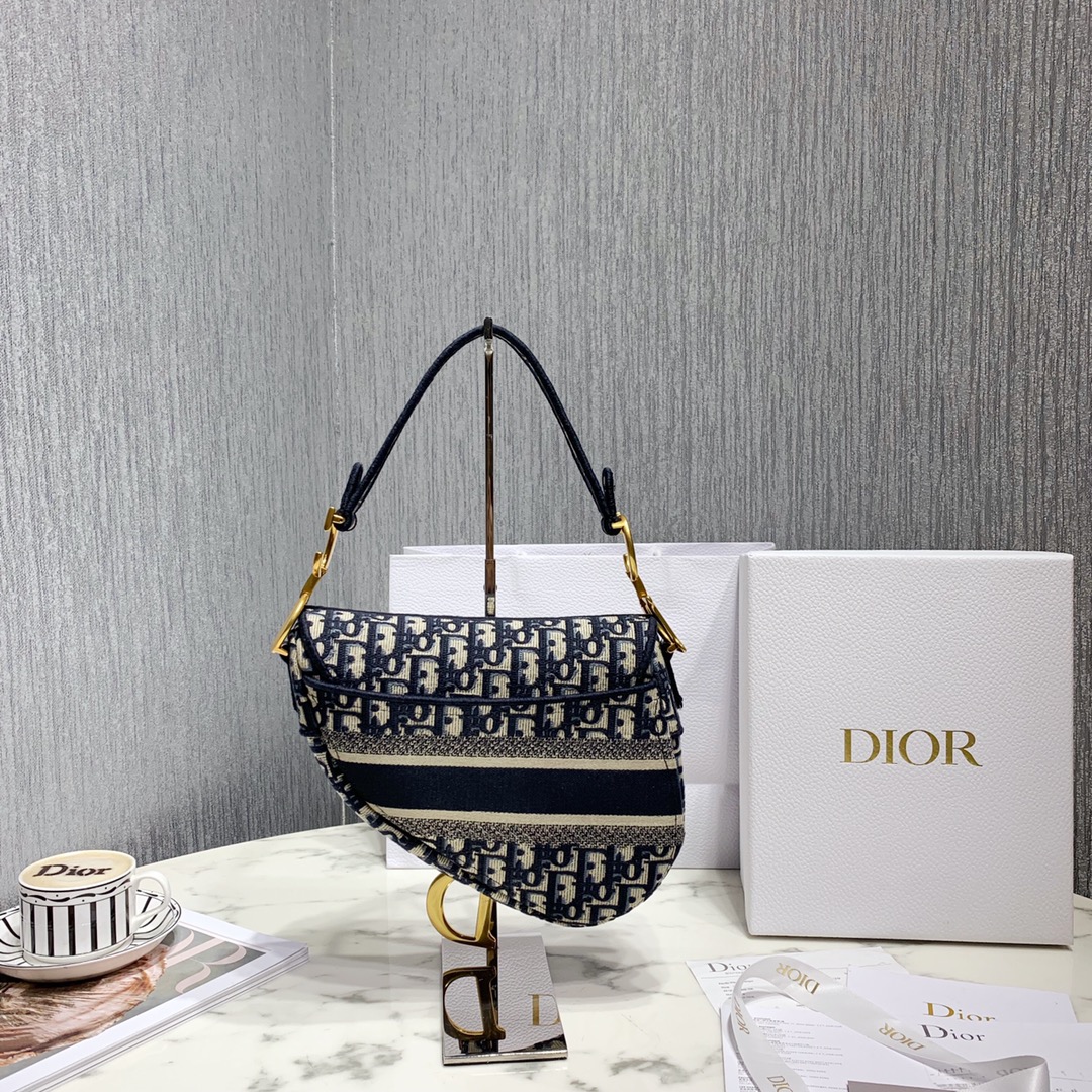 Dior Blue Dior Oblique Jacquard Saddle Bag(25.5-20.5-7cm) - DopestKickz