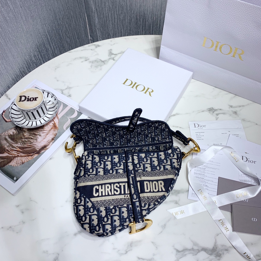 Dior Blue Dior Oblique Jacquard Saddle Bag(25.5-20.5-7cm) - DopestKickz