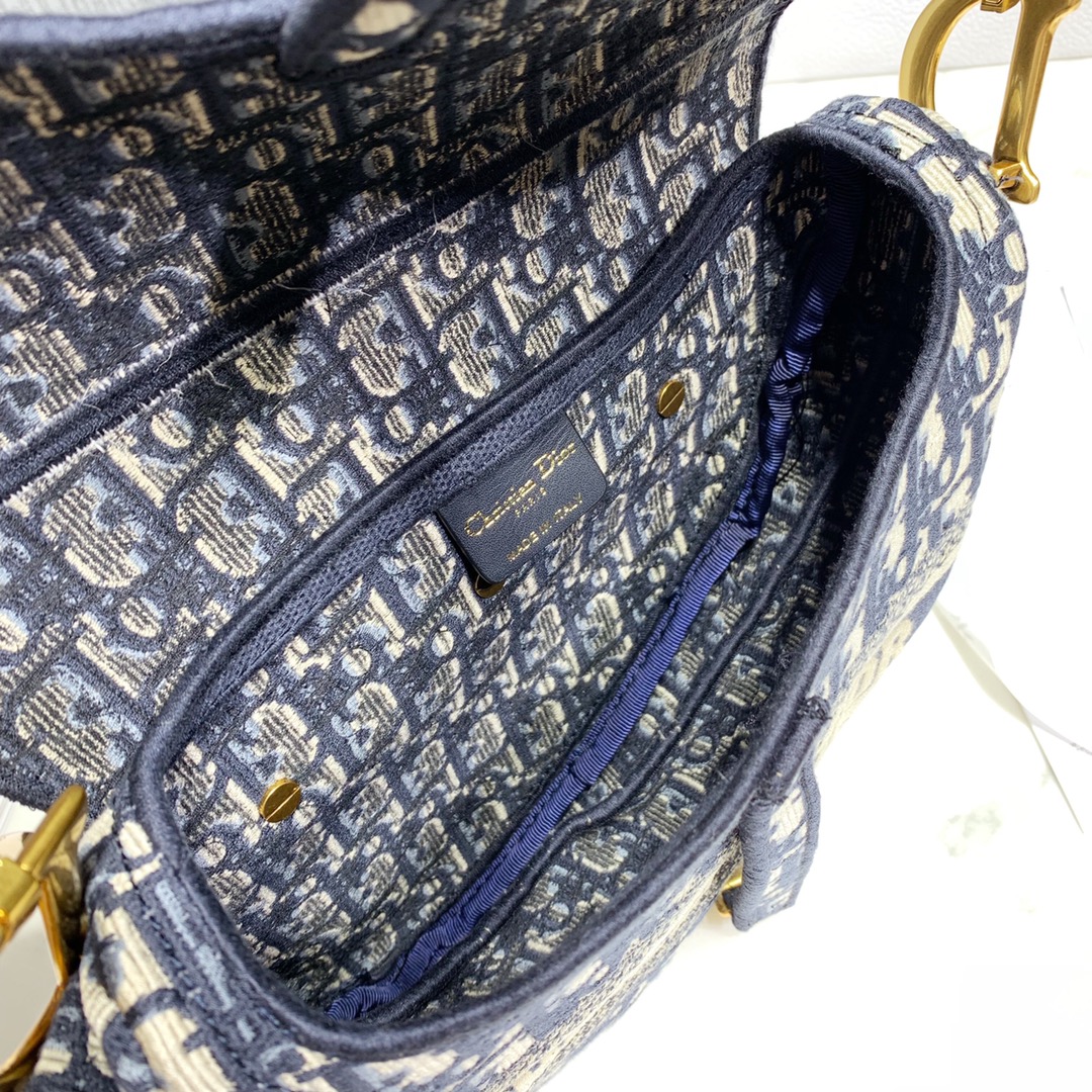 Dior Blue Dior Oblique Jacquard Saddle Bag(25.5-20.5-7cm) - DopestKickz