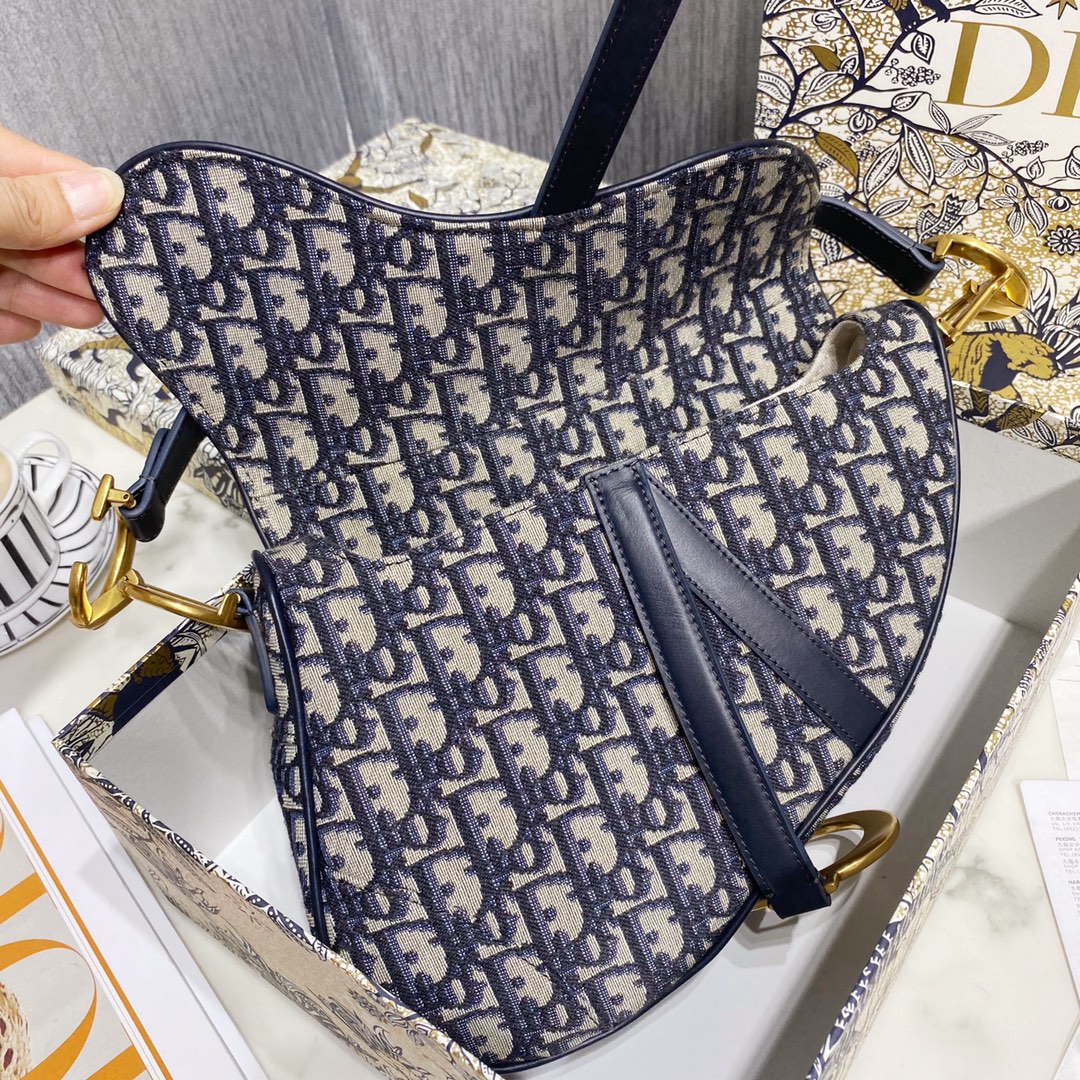 Dior Blue Dior Oblique Jacquard Saddle Bag(25.5-20.5-7cm) - DopestKickz