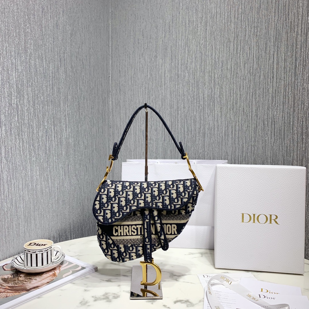 Dior Blue Dior Oblique Jacquard Saddle Bag(25.5-20.5-7cm) - DopestKickz