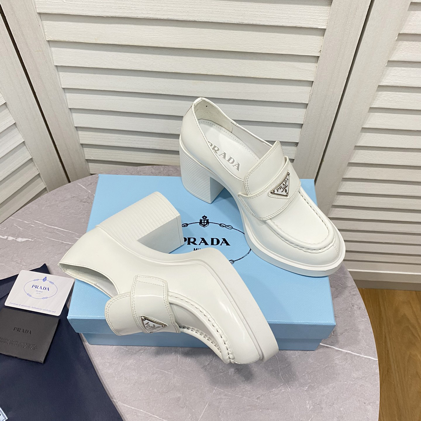 Prada Chocolate High-Heeled Brushed Leather Loafers   - DopestKickz