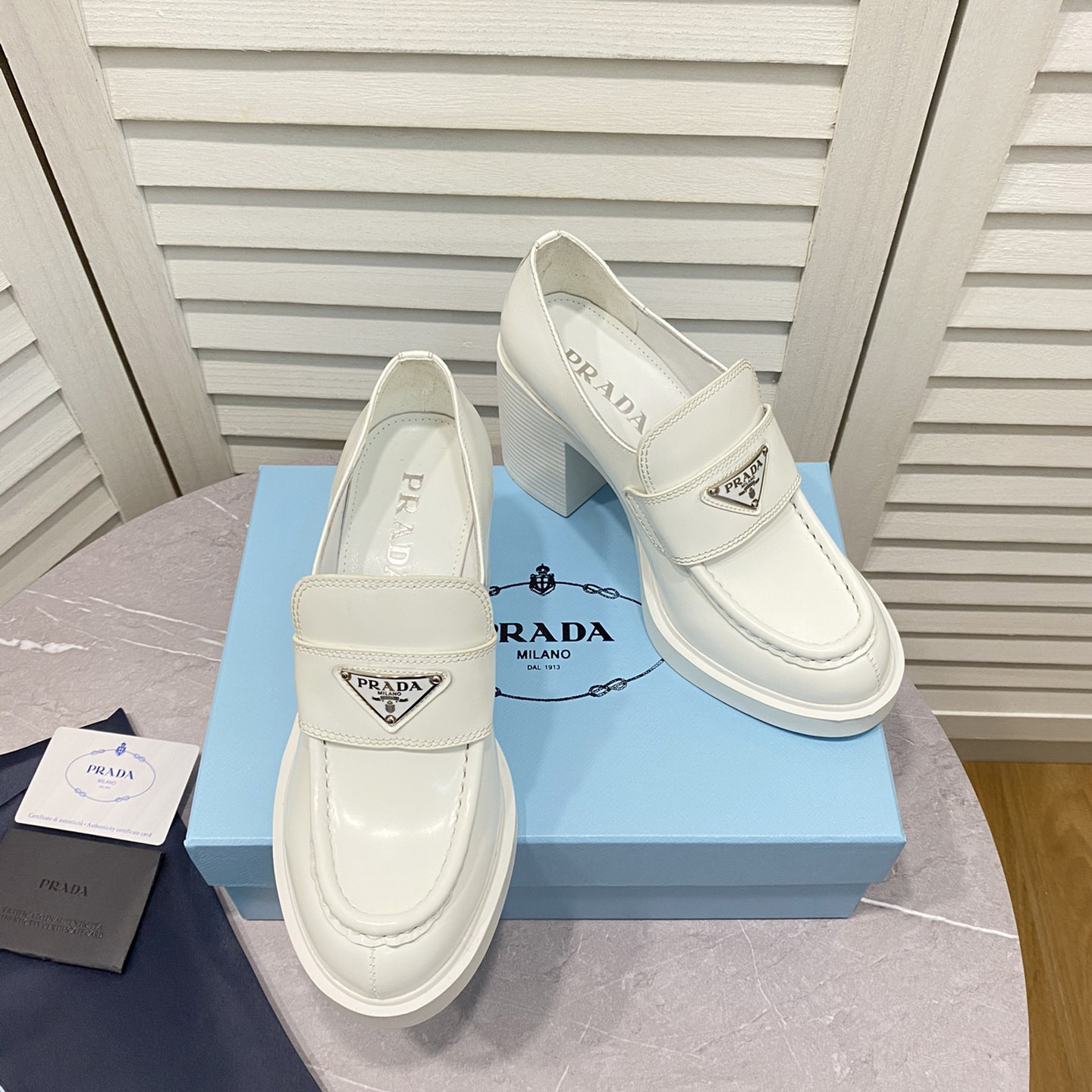 Prada Chocolate High-Heeled Brushed Leather Loafers   - DopestKickz