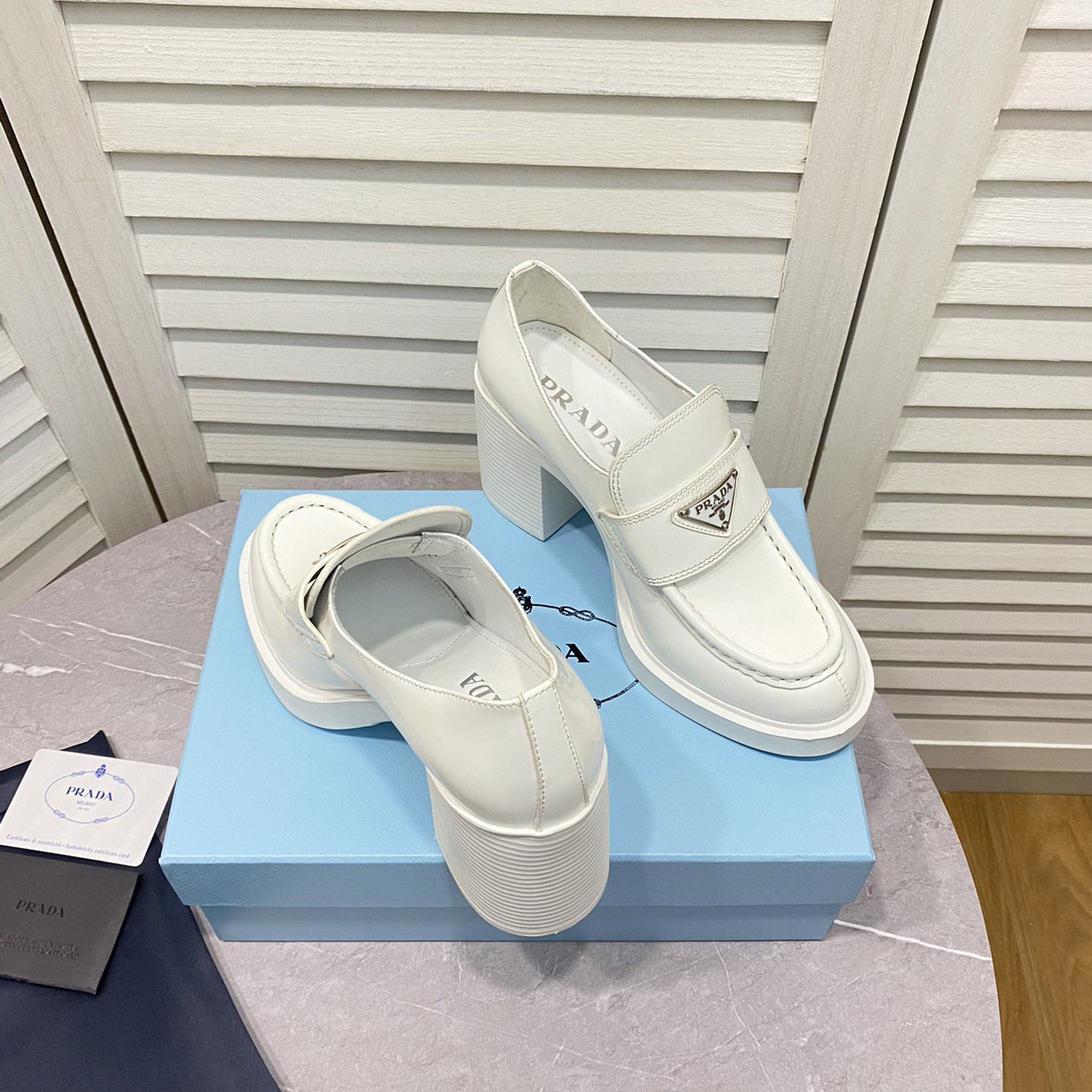Prada Chocolate High-Heeled Brushed Leather Loafers   - DopestKickz