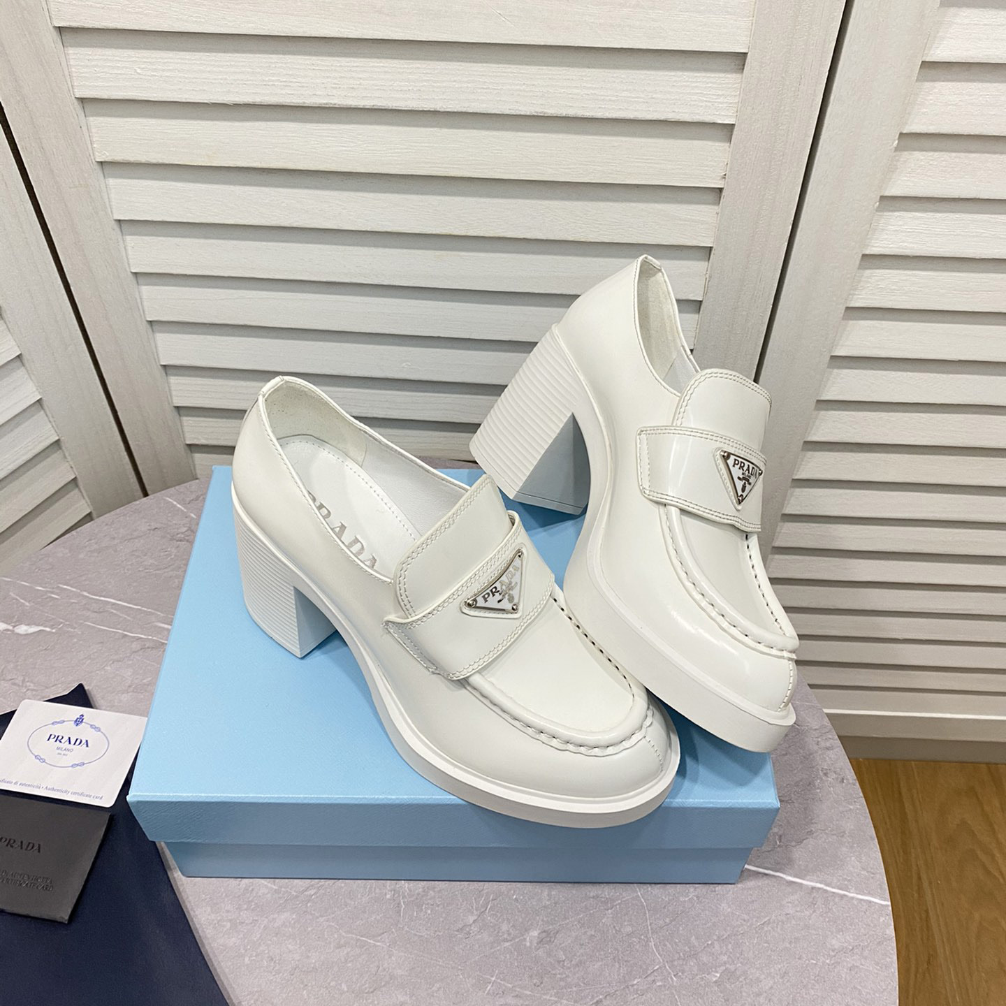 Prada Chocolate High-Heeled Brushed Leather Loafers   - DopestKickz