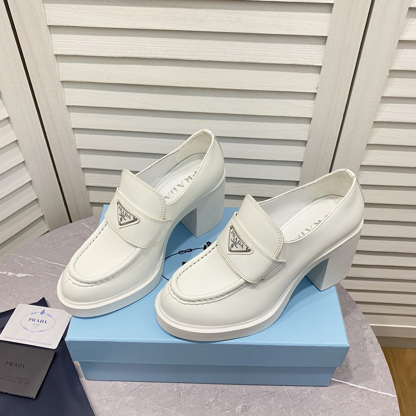 Prada Chocolate High-Heeled Brushed Leather Loafers   - DopestKickz