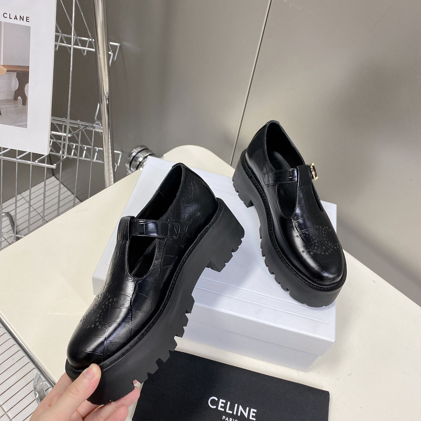 Celine Bulky Triomphe Perforated Babies In Crocodile Stamped Calfskin - DopestKickz