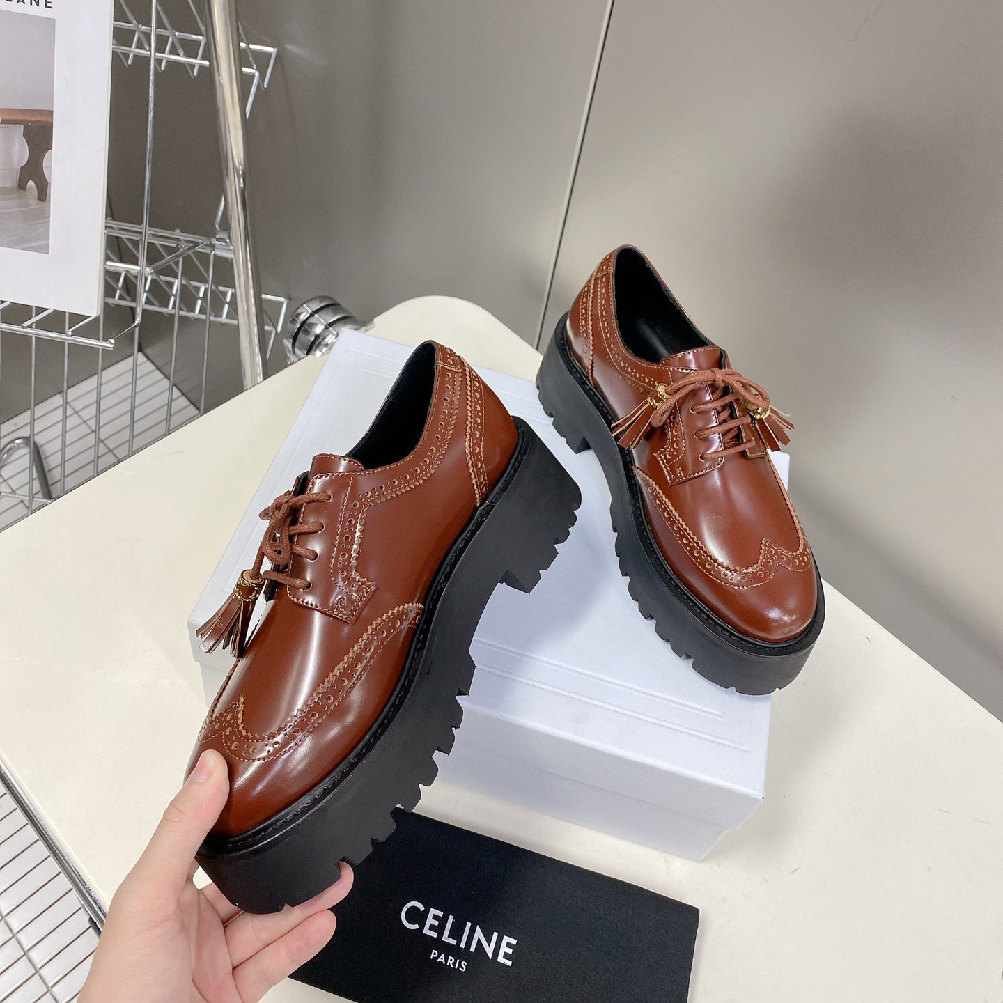 Celine Bulky Brogue Derby In Polished Bull - DopestKickz