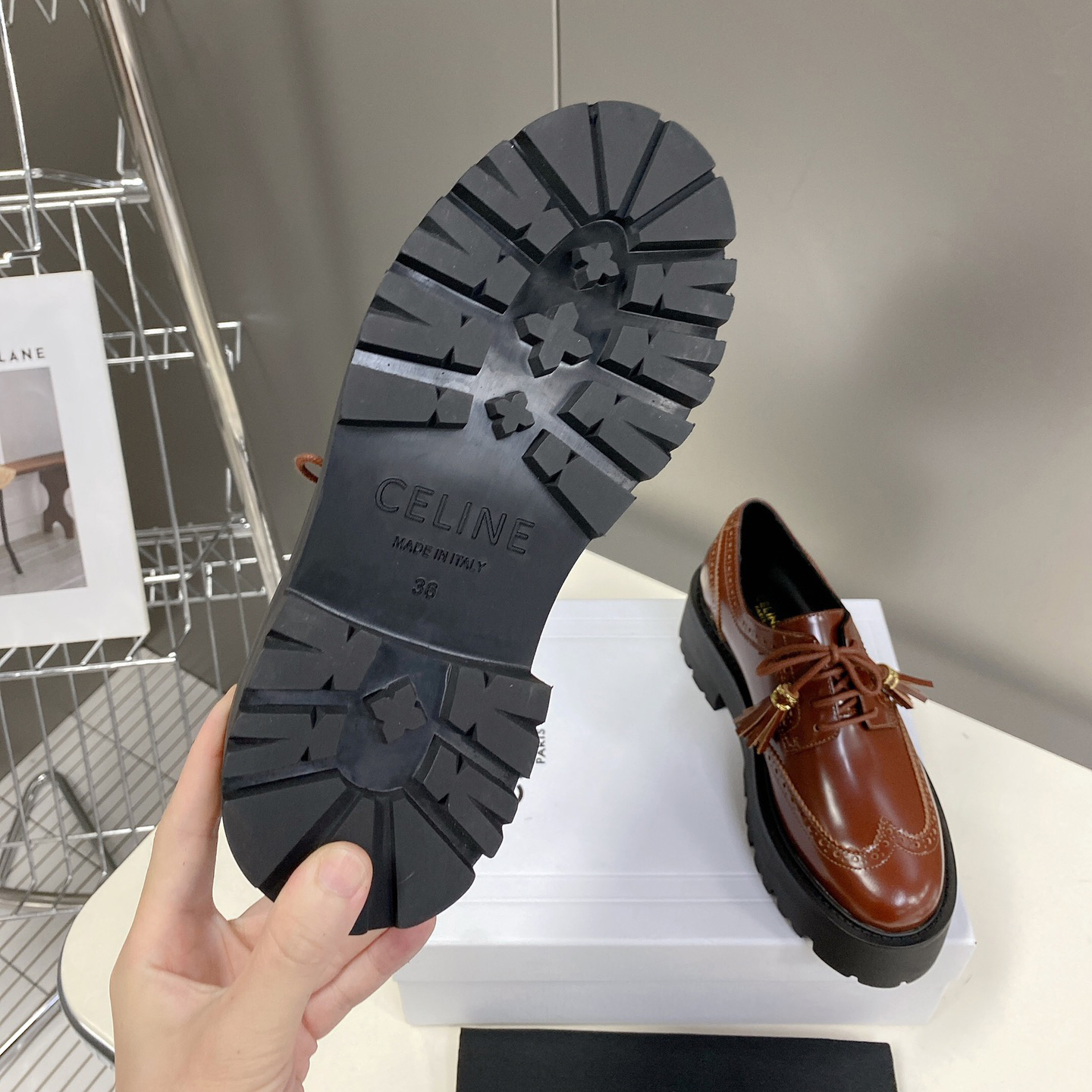 Celine Bulky Brogue Derby In Polished Bull - DopestKickz