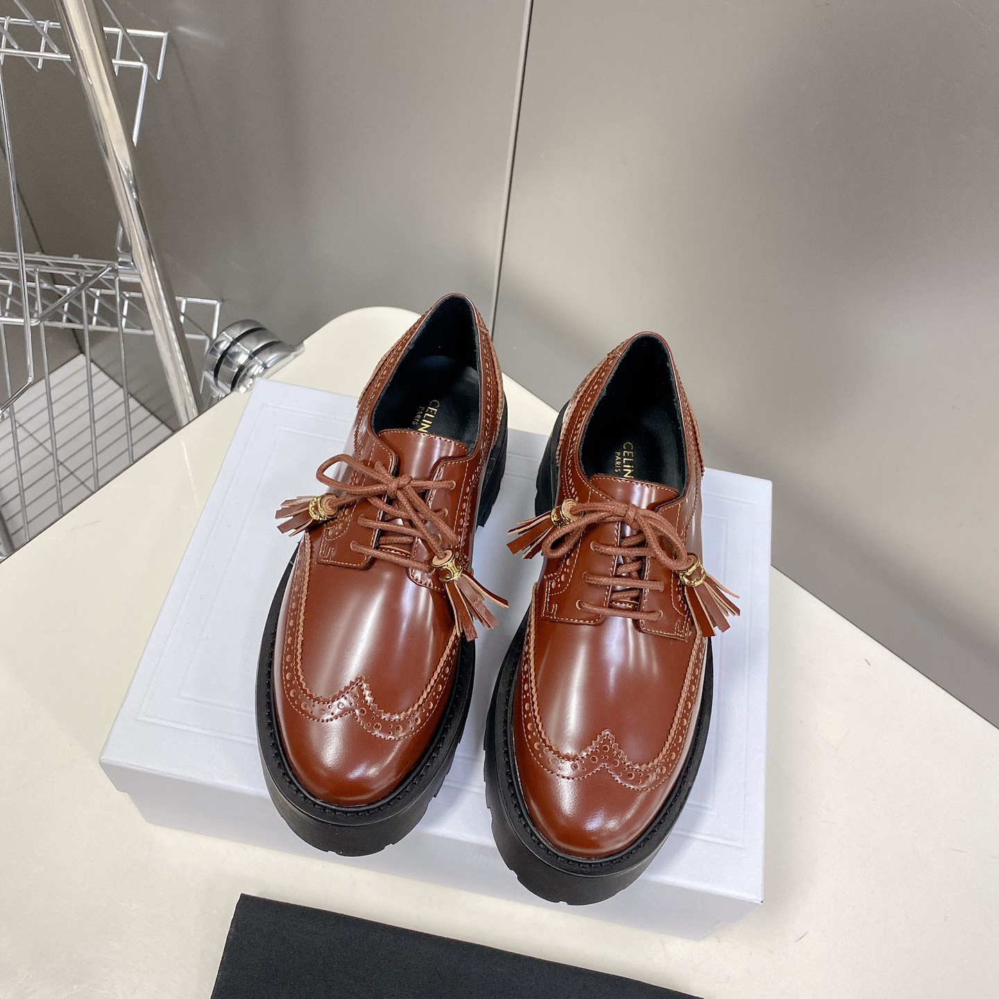 Celine Bulky Brogue Derby In Polished Bull - DopestKickz