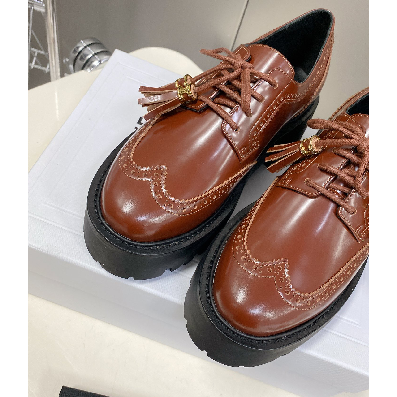 Celine Bulky Brogue Derby In Polished Bull - DopestKickz