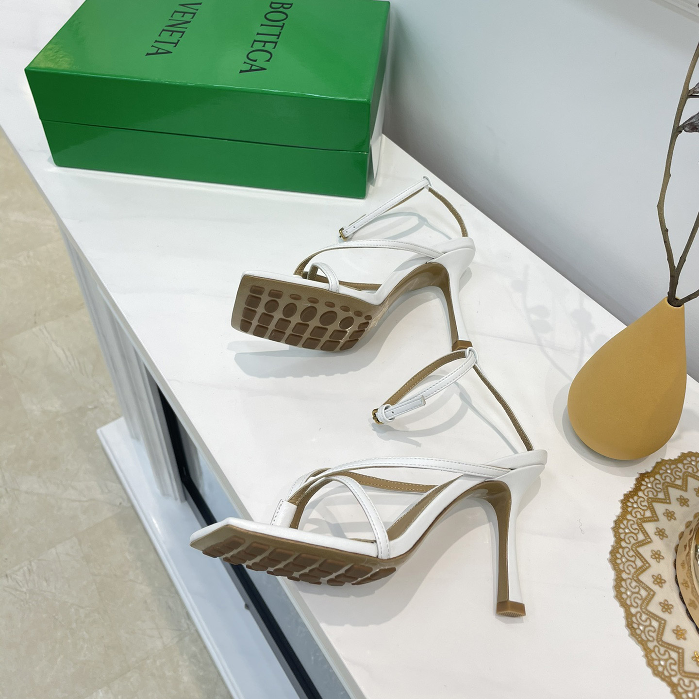 Bottega Veneta Stretch Leather Sandals In Optic White - DopestKickz