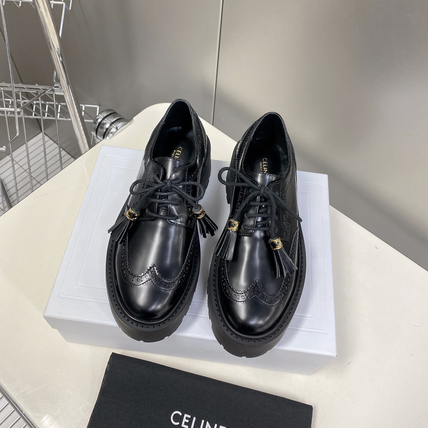 Celine Bulky Brogue Derby In Polished Bull - DopestKickz