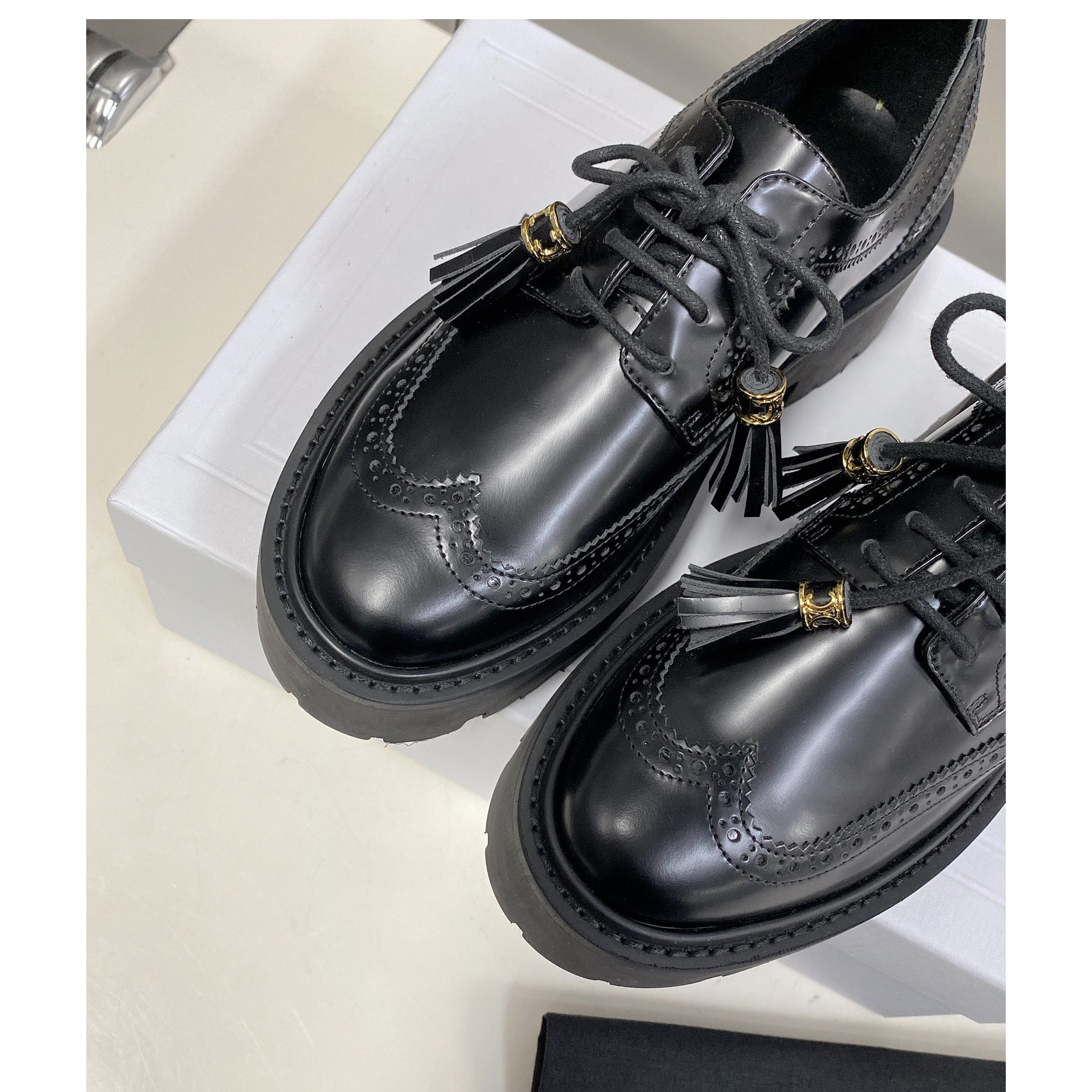 Celine Bulky Brogue Derby In Polished Bull - DopestKickz