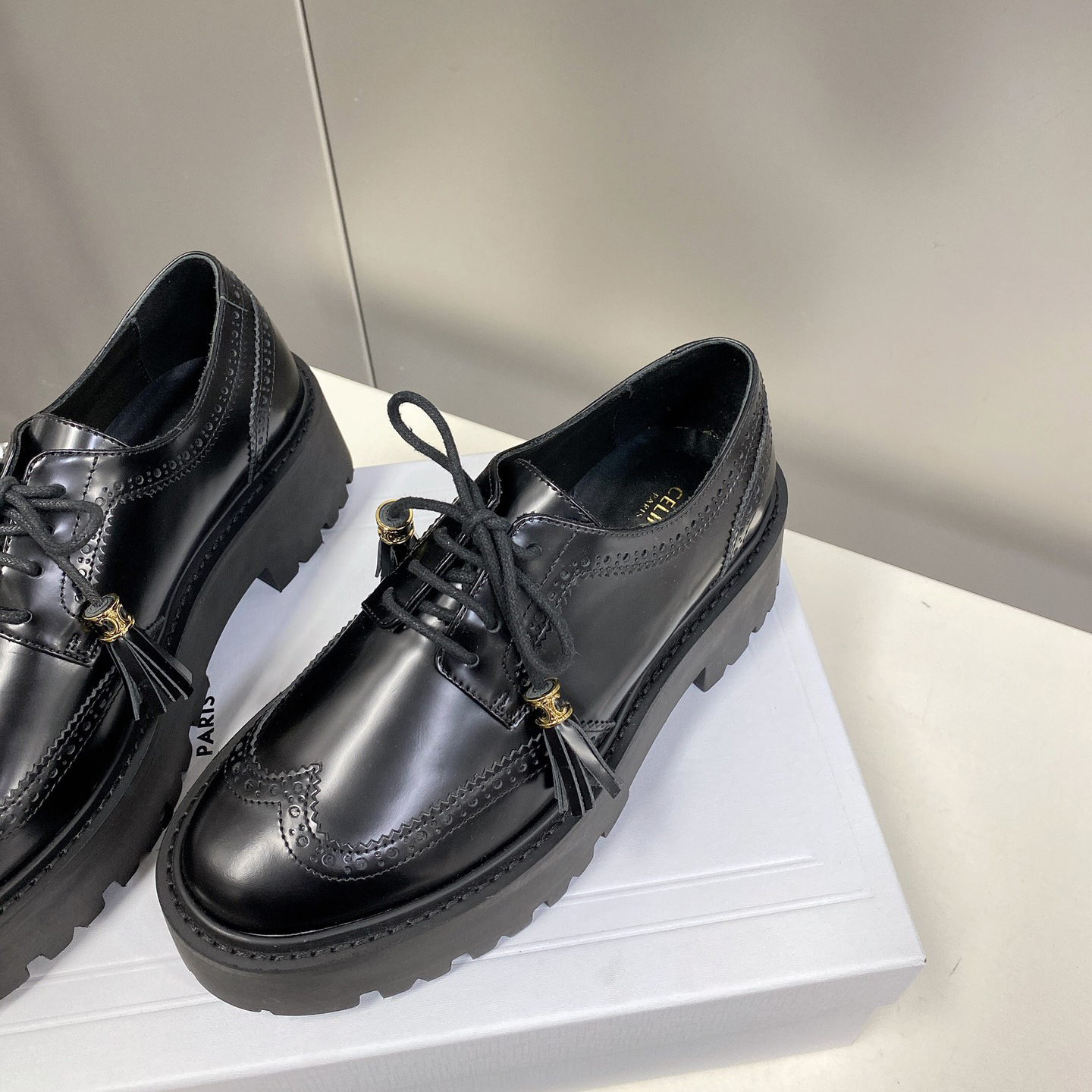 Celine Bulky Brogue Derby In Polished Bull - DopestKickz