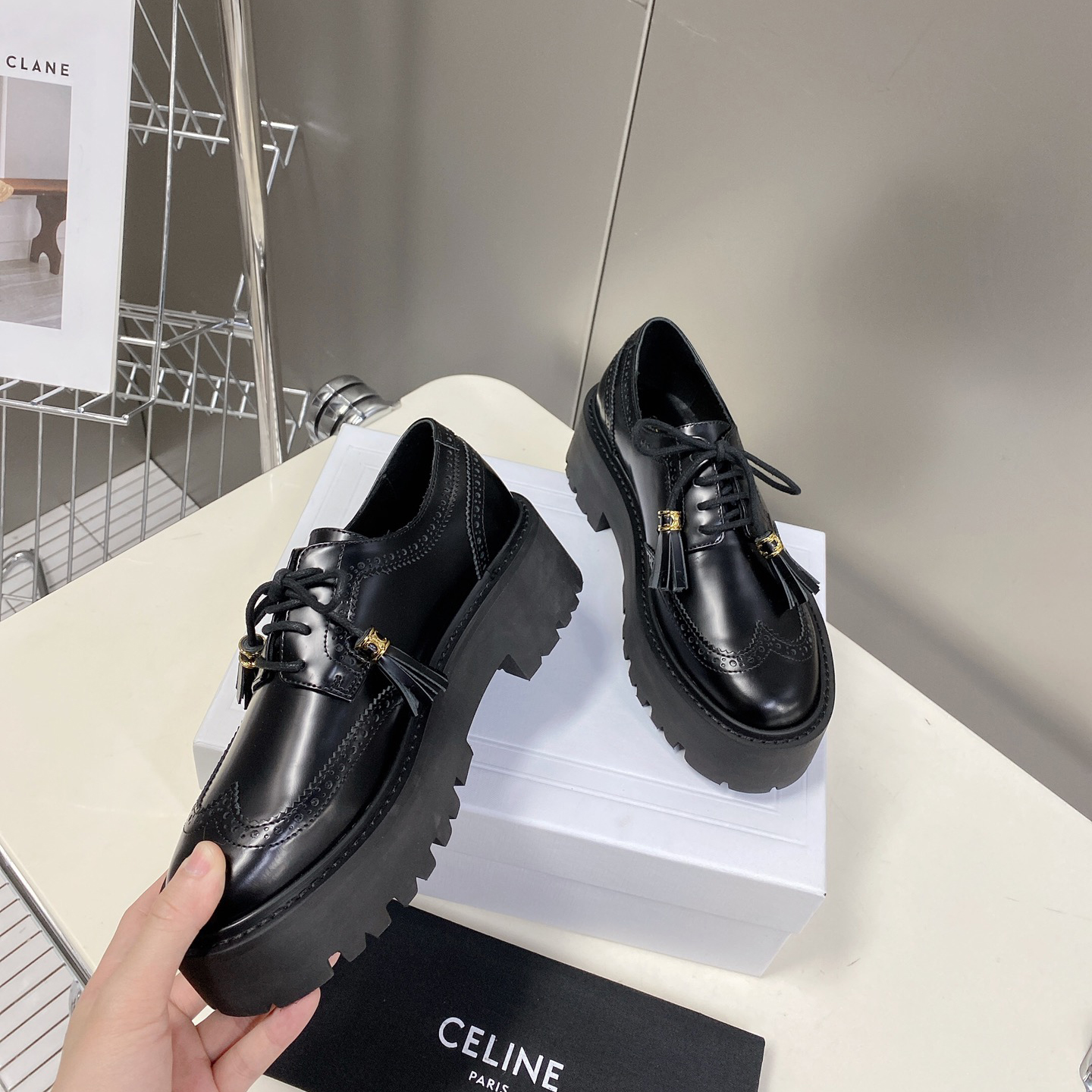 Celine Bulky Brogue Derby In Polished Bull - DopestKickz