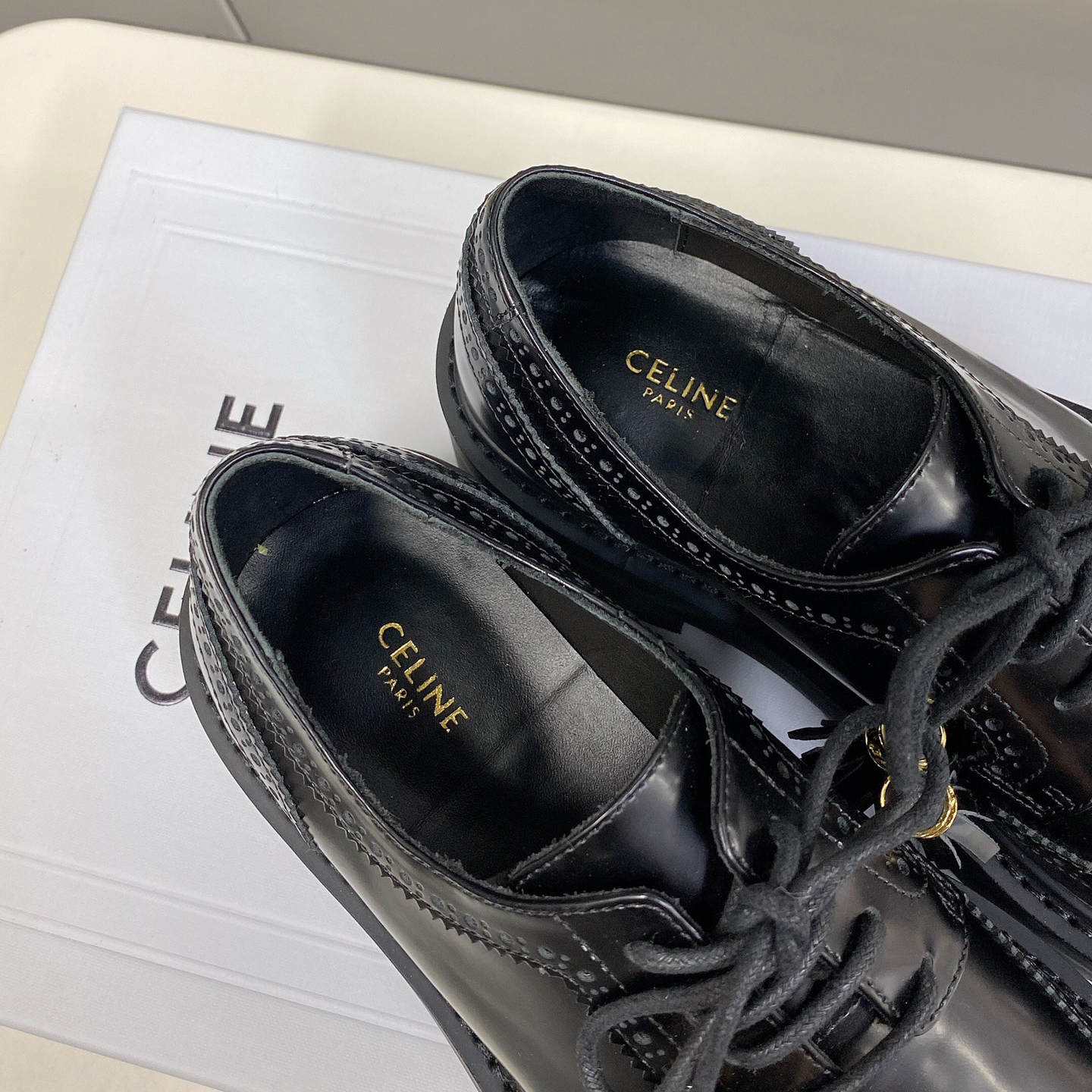 Celine Bulky Brogue Derby In Polished Bull - DopestKickz