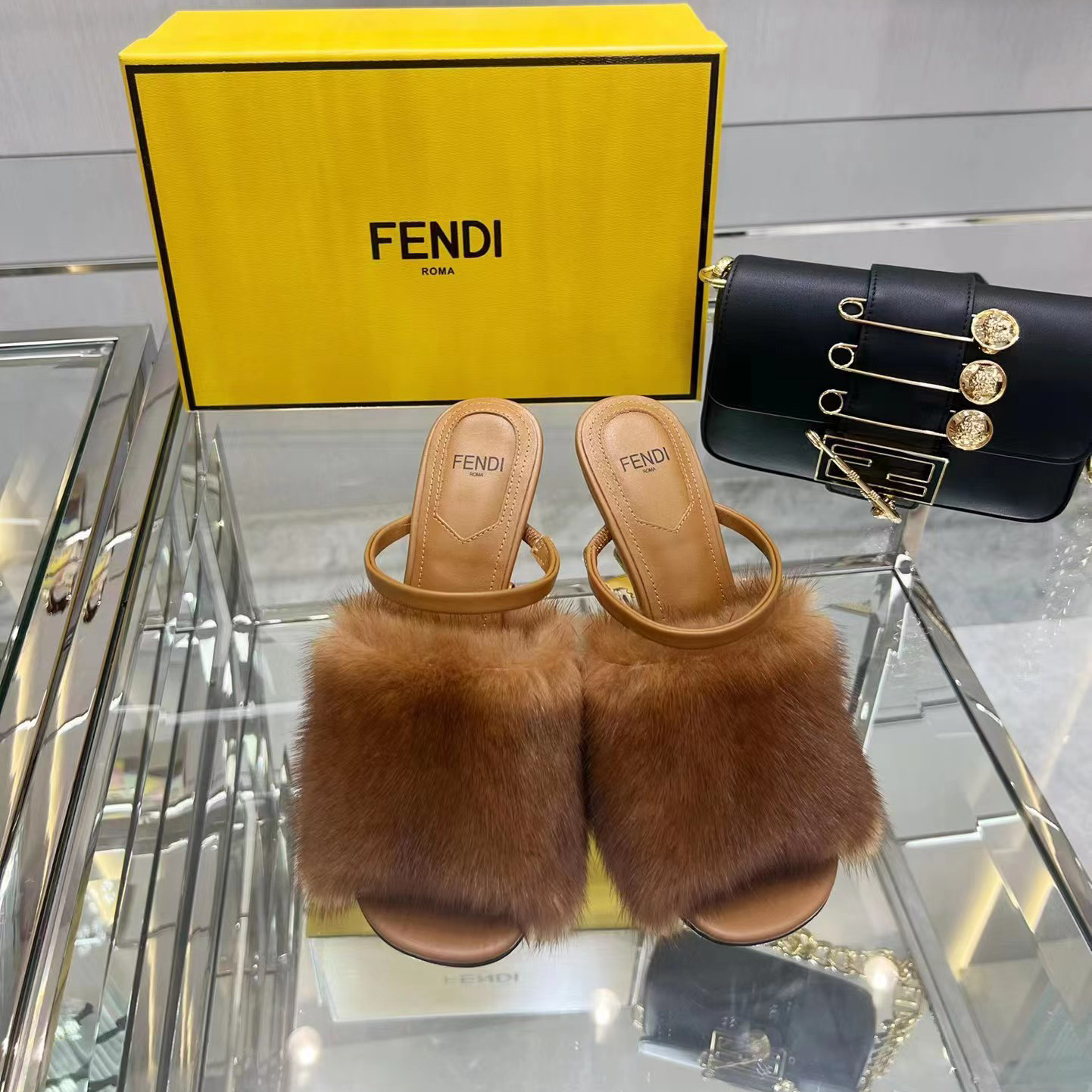 Fendi First Brown Mink High-Heeled Sandals - DopestKickz