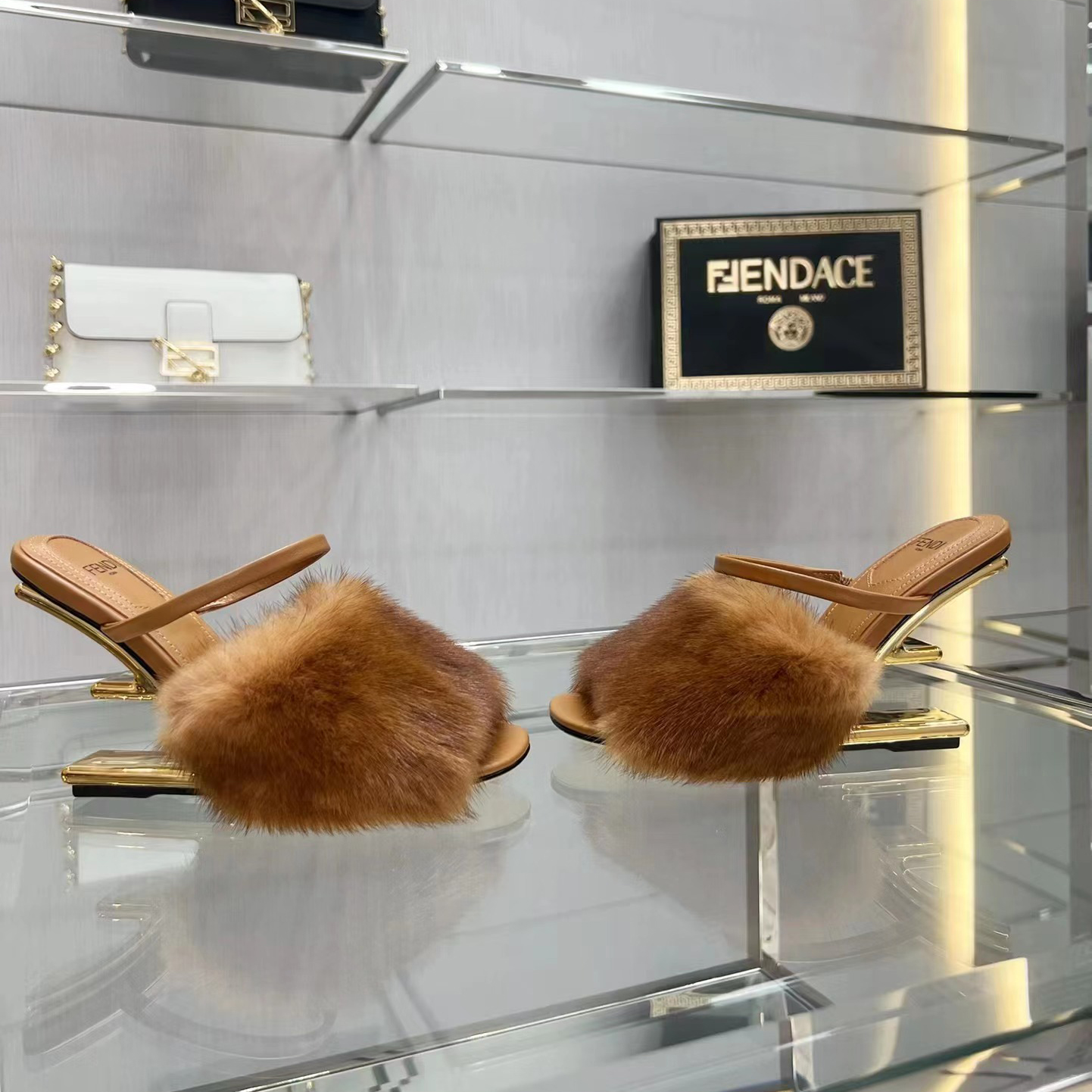 Fendi First Brown Mink High-Heeled Sandals - DopestKickz