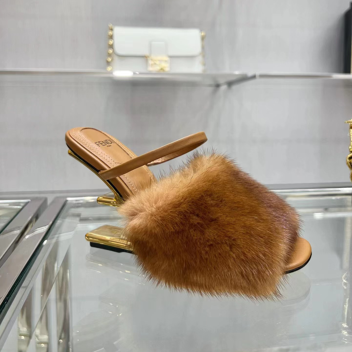 Fendi First Brown Mink High-Heeled Sandals - DopestKickz