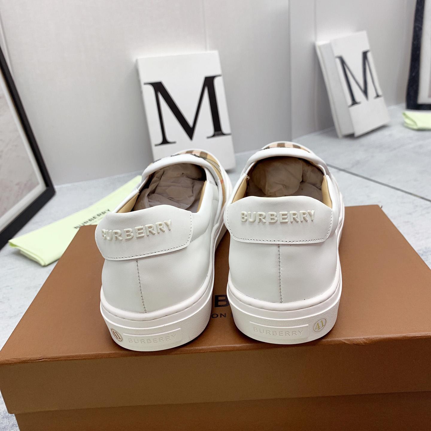 Burberry Leather And Vintage Check Slip-On Sneakers - DopestKickz