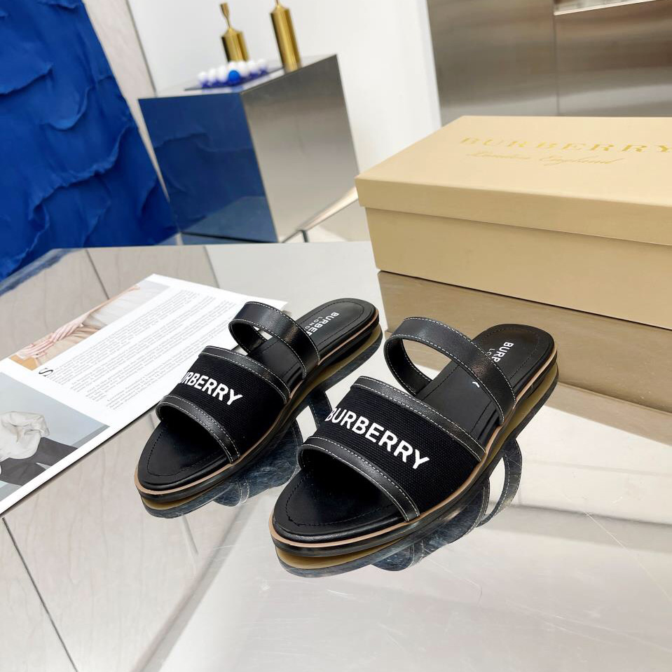Burberry Logo Print Canvas And Leather Sandals - DopestKickz
