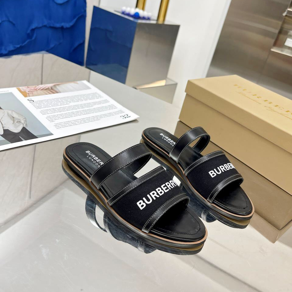 Burberry Logo Print Canvas And Leather Sandals - DopestKickz