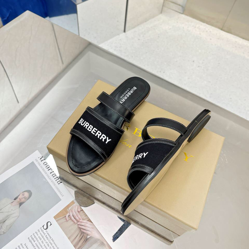 Burberry Logo Print Canvas And Leather Sandals - DopestKickz