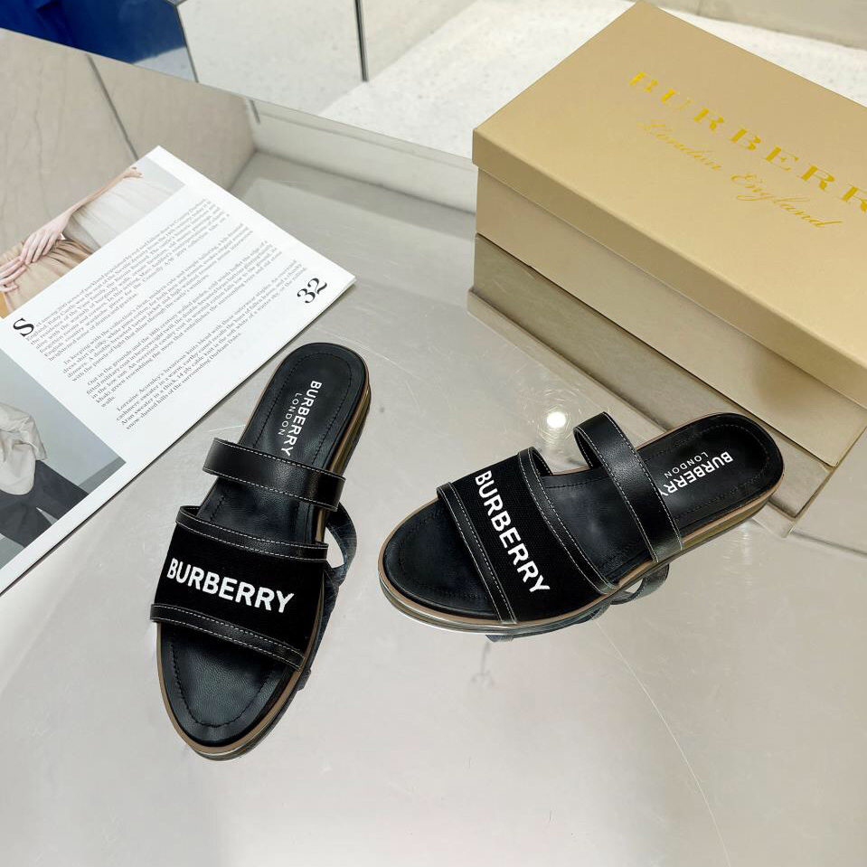 Burberry Logo Print Canvas And Leather Sandals - DopestKickz