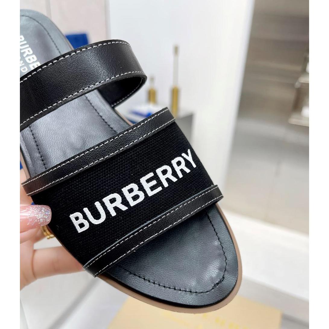 Burberry Logo Print Canvas And Leather Sandals - DopestKickz