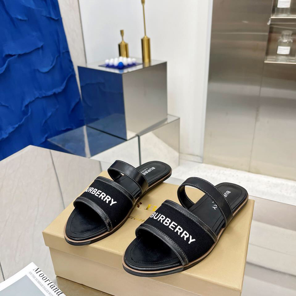Burberry Logo Print Canvas And Leather Sandals - DopestKickz