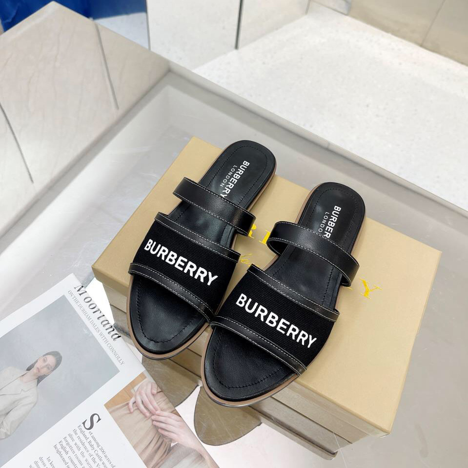 Burberry Logo Print Canvas And Leather Sandals - DopestKickz
