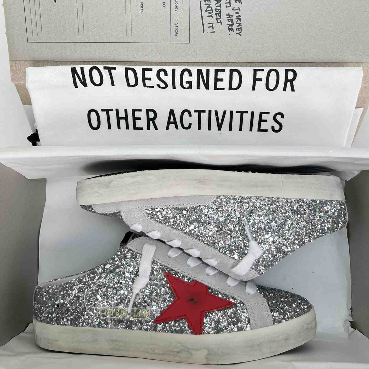 Golden Goose Super-Star Sabots In Silver Glitter With Red Leather Star - DopestKickz