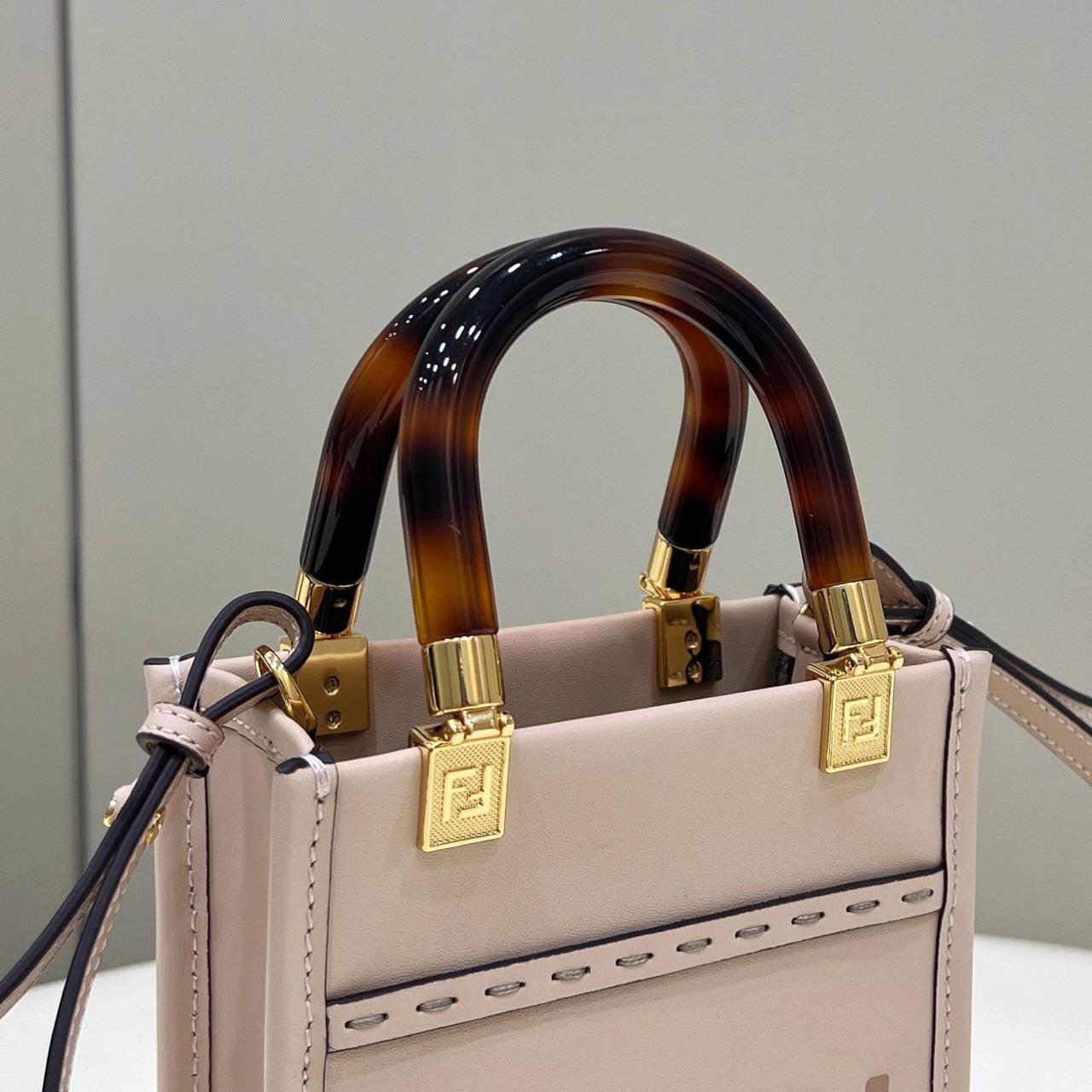 Fendi Mini Sunshine Shopper Bag In Pale Pink Leather(13-18-6.5CM) - DopestKickz