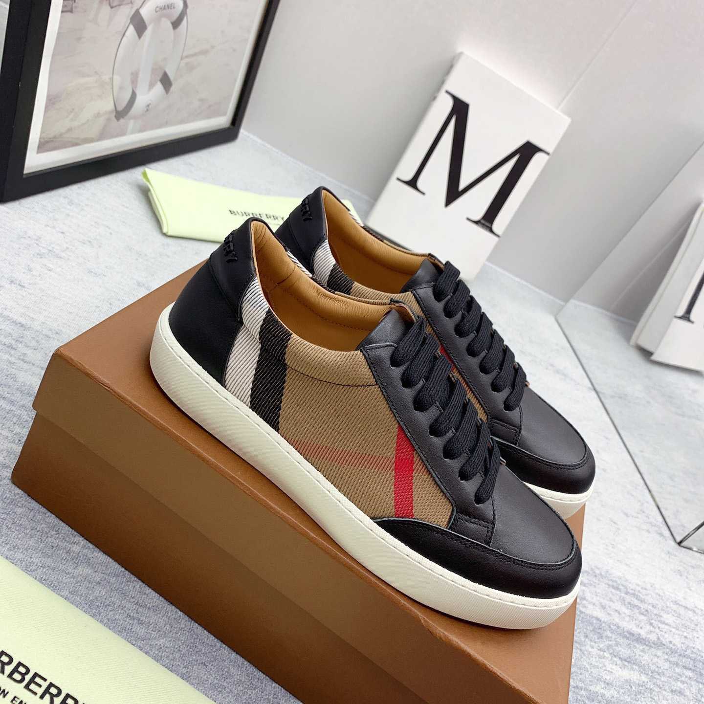 Burberry House Check Cotton And Leather Sneakers - DopestKickz