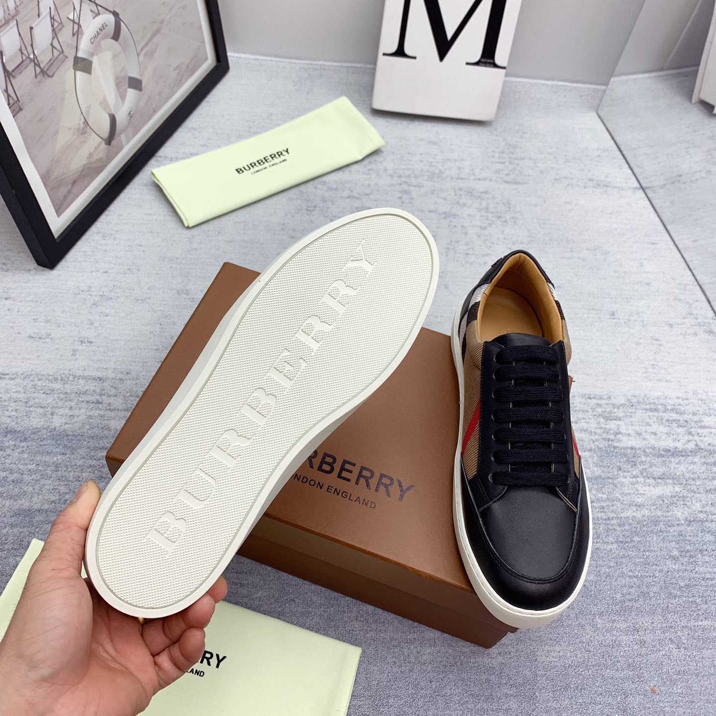 Burberry House Check Cotton And Leather Sneakers - DopestKickz