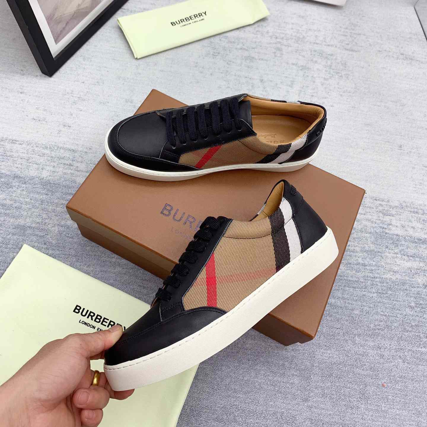 Burberry House Check Cotton And Leather Sneakers - DopestKickz