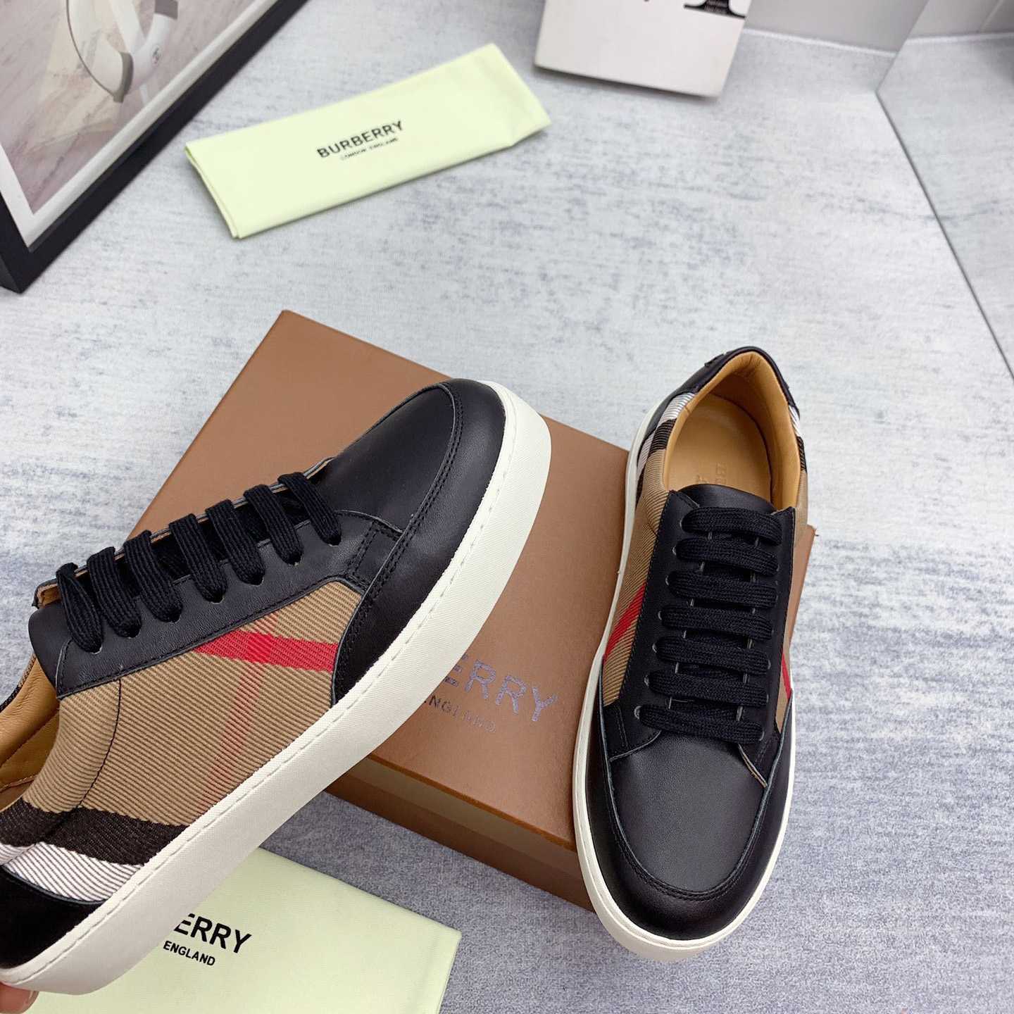 Burberry House Check Cotton And Leather Sneakers - DopestKickz